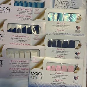 6 total unopened Color Street nail strip sets. 3 mani & 3 pedi